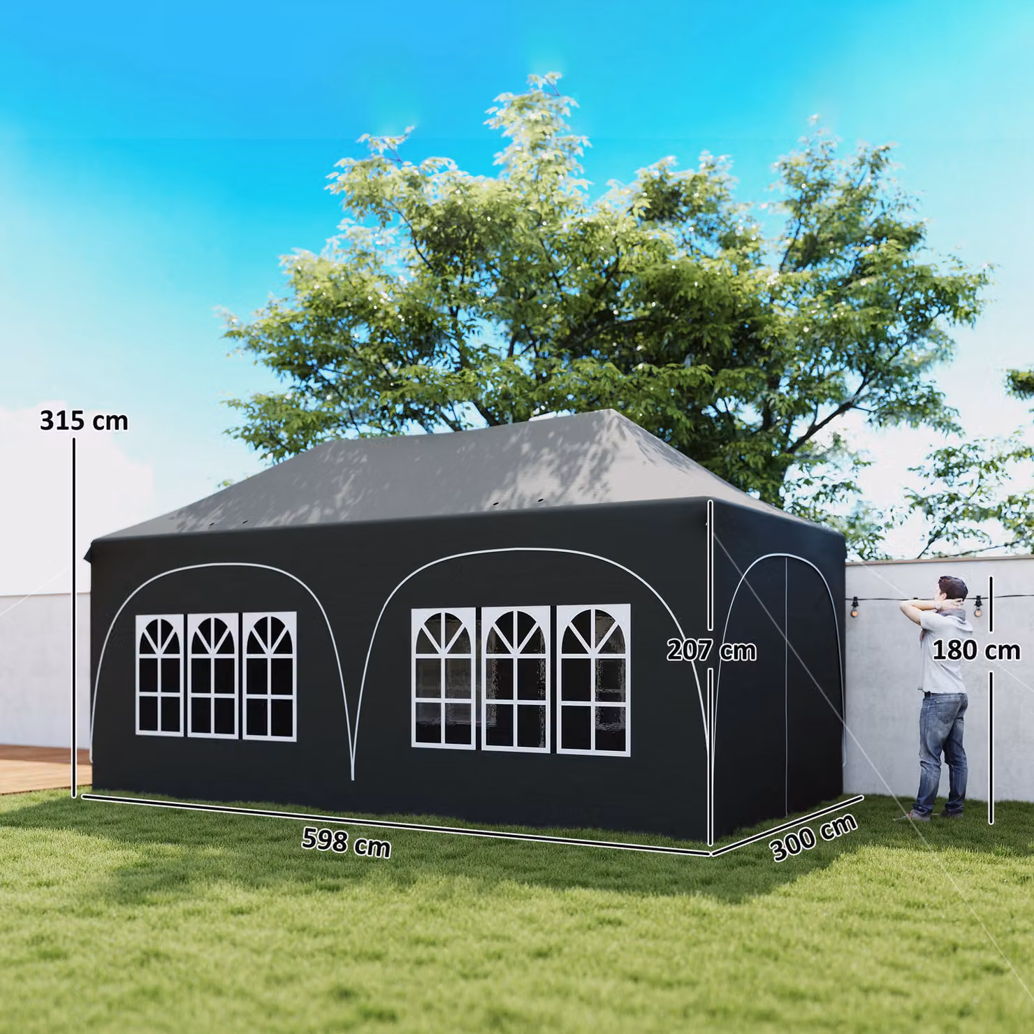 Outsunny Pop Up Gazebo Shelter with Sides and Window, Dark Grey, W: 600 cm, D: 300 cm, H: 315 cm – 3