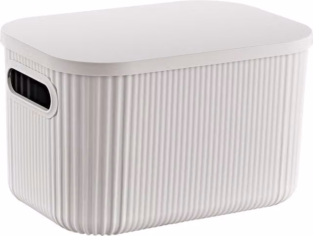 My Home Ribbed Plastic Storage Box with Lid and Handles, Grey