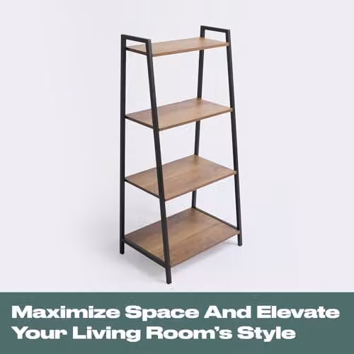 OHS 4 Tier Ladder Shelving Unit in Black and Brown, H 90 x W 43 x D 30 cm – 3