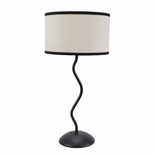 ValueLights Black Metal Wavy Stem Table Lamp with Black Trim Linen Shade and Included LED Bulb