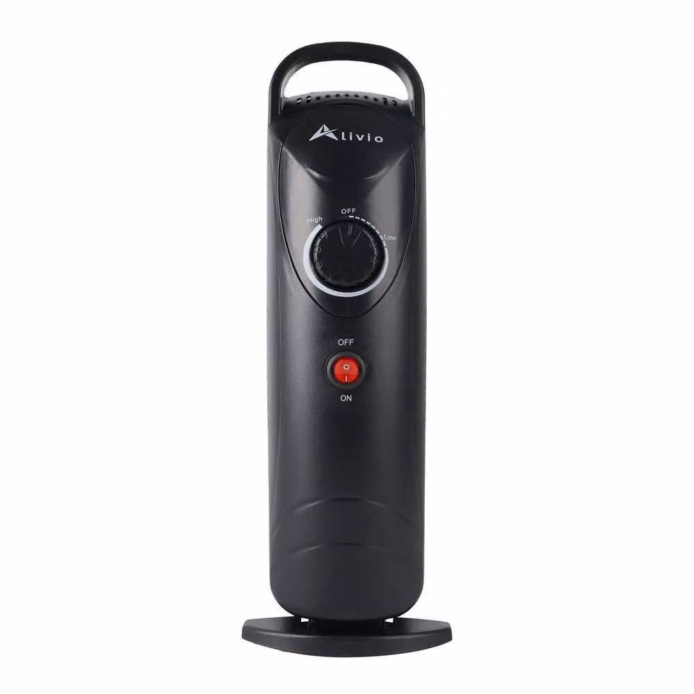 Alivio Black 5-Fin Oil Filled Freestanding Radiator with Adjustable Thermostat and Overheat Protection – 3