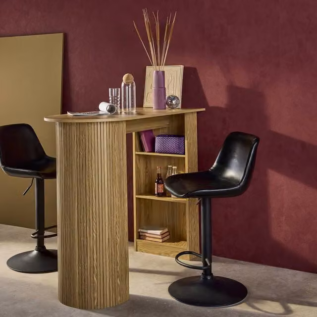 sweeek Modern Bar Table with Wooden Decor and Storage in Beige, W/D/H: 100 x 55 x 76.2 cm – 1