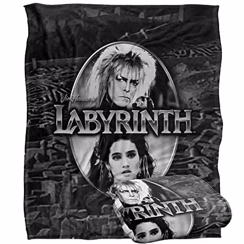 LOGOVISION Jim Henson Labyrinth Silver Portrait Maze Super Soft Fleece Throw Blanket in White, W/D/H: 152 x 127 cm – 1
