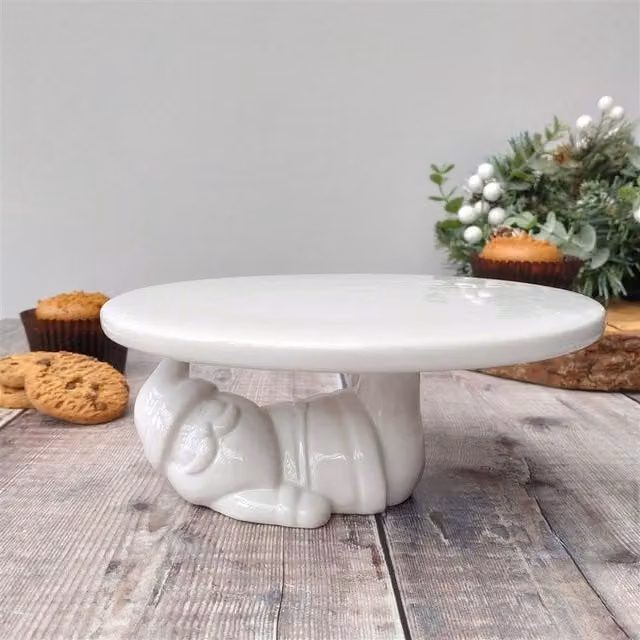 Little Cosy Home White Ceramic Round Bunny Cake Stand, Diameter: 8 cm