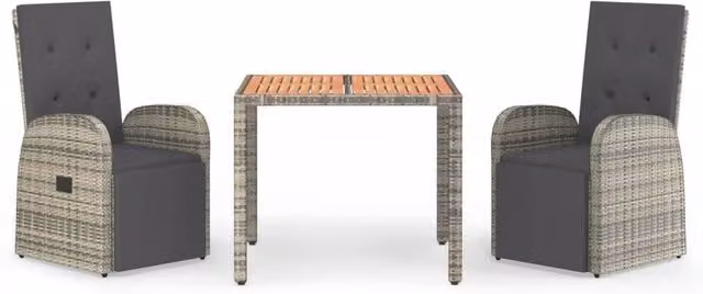 Berkfield Home 3 Piece Grey Poly Rattan and Solid Acacia Wood Garden Dining Set – 1
