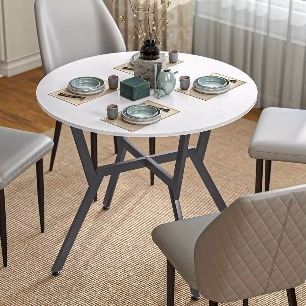 FORGEVIO Round White Kitchen Dining Table with Black Steel Legs – 2