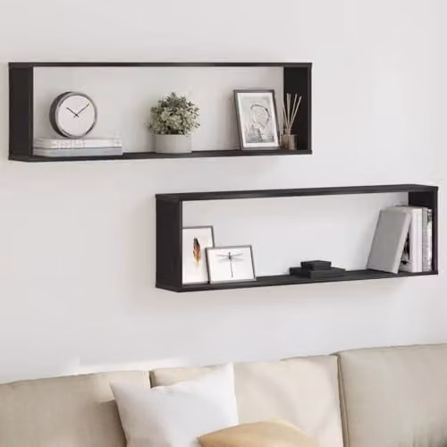 vidaXL Set of 2 Modern Wall-Mounted Cube Shelves in Black Oak, W/D/H: 100 x 15 x 30 cm – 2