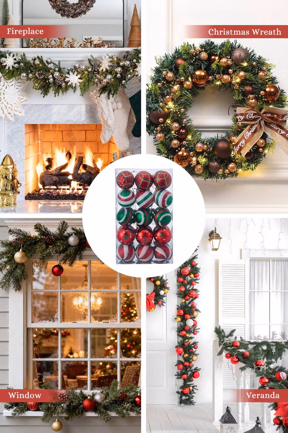 Living and Home 30-Piece Christmas Ornament Set with Red Multicolour Geometric Line, Wavy Stripe and Polka Dot Designs – 4