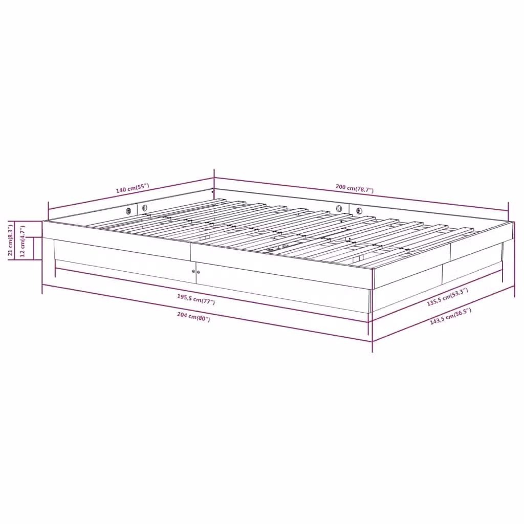 Berkfield Home 819907 Solid Wood Pine Bed Frame in Brown, W: 140 cm, L: 200 cm – 2