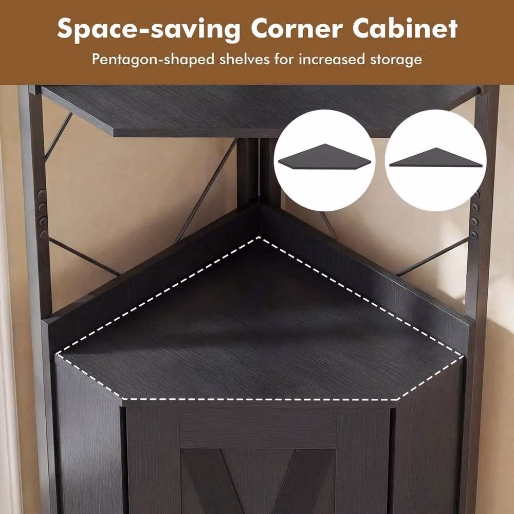 FORGEVIO 6-Tier Corner Storage Shelf and Display Rack in Matt Black Metal – 6