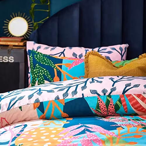 Riva Home Coralina Tropical Palm Reversible Floral Duvet Cover Set, Blue and Multicolour Polycotton, 200 x 200 cm – 3