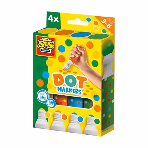 SES Creative 14600 Dot Markers for Kids in Yellow, Orange, Blue and Green