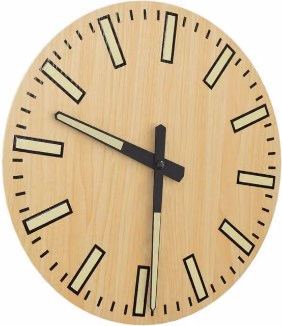 Berkfield Home Round Wooden Wall Clock in Natural with Luminous Scales and Silent Quartz Movement, Diameter: 30 cm – 1