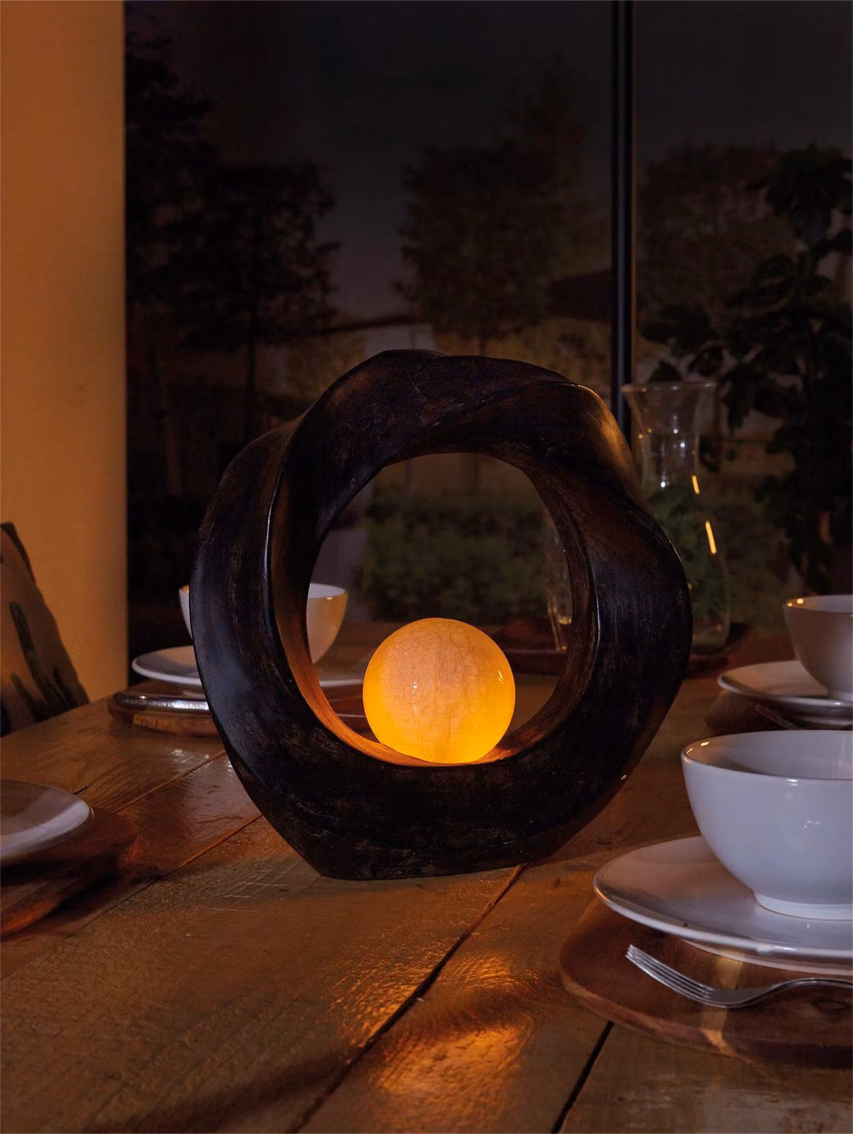 Luxform Black Polystone Solar Flame Effect Crescent Garden Ornament – 2