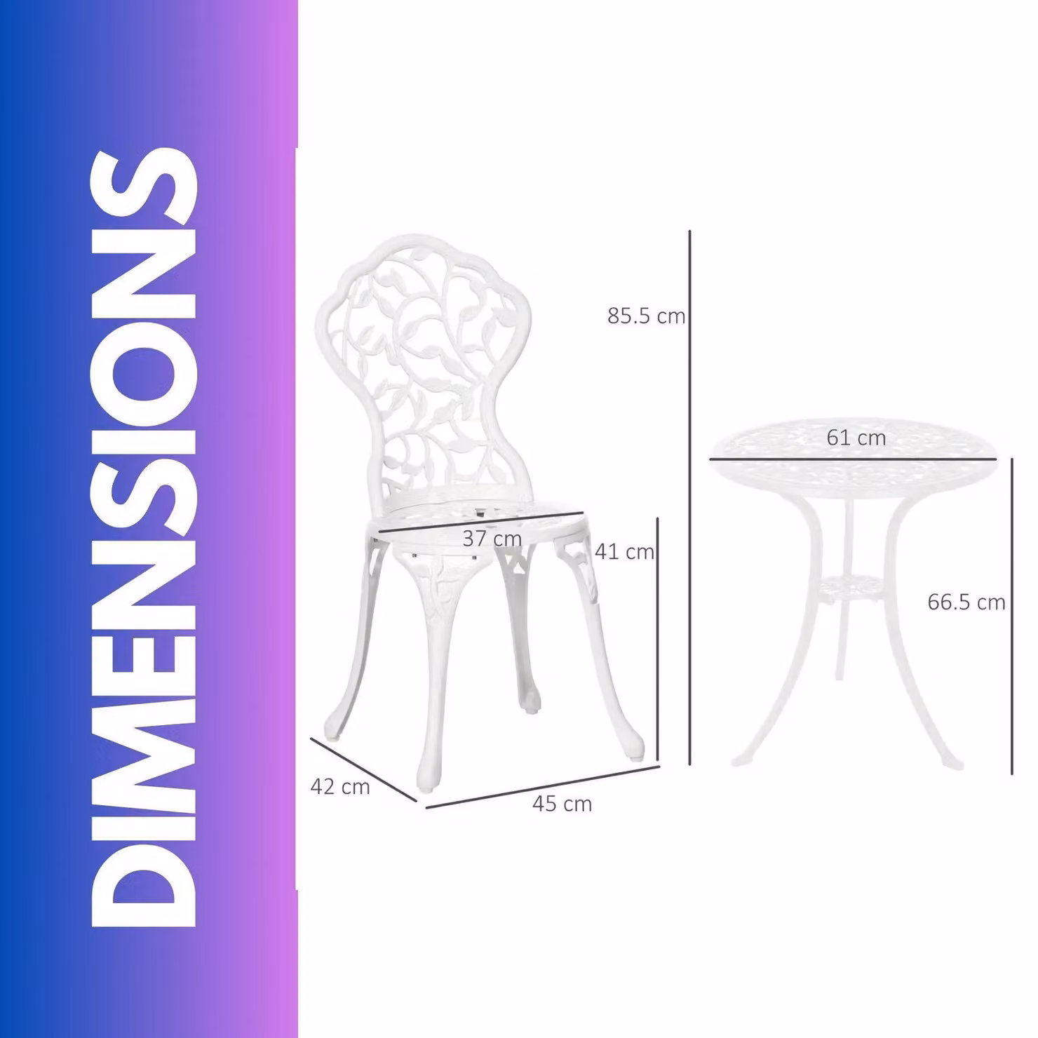 FURNOS Set of 3 Aluminium Petals Bistro Table and Chairs in White – 2