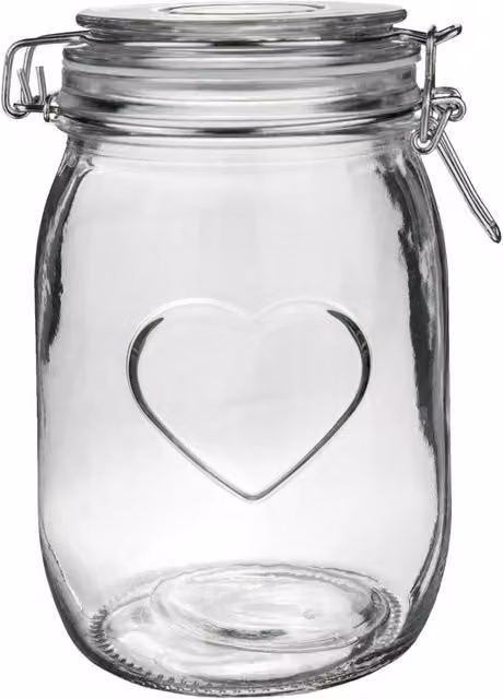 Nicola Spring Heart Glass Storage Jar with Airtight Silicone Seal in Clear and White