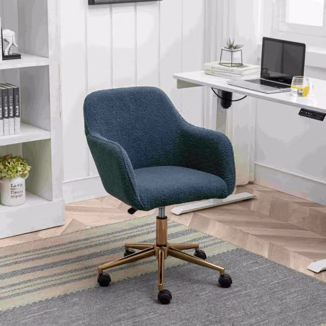 Aosom UK Green Velvet Swivel Desk Chair with Gold Legs and Armrests, W/D/H: 58 x 58 x 86 cm – 1