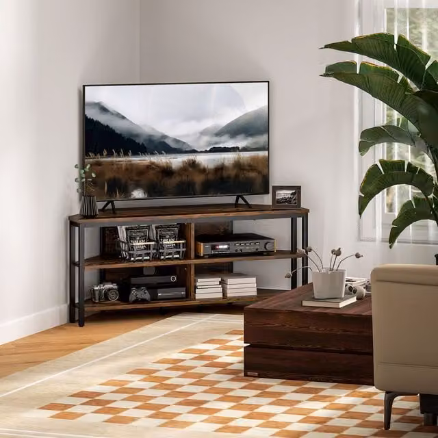 HOMCOM 50 inch TV Stand Cabinet with Storage Shelves in Rustic Brown