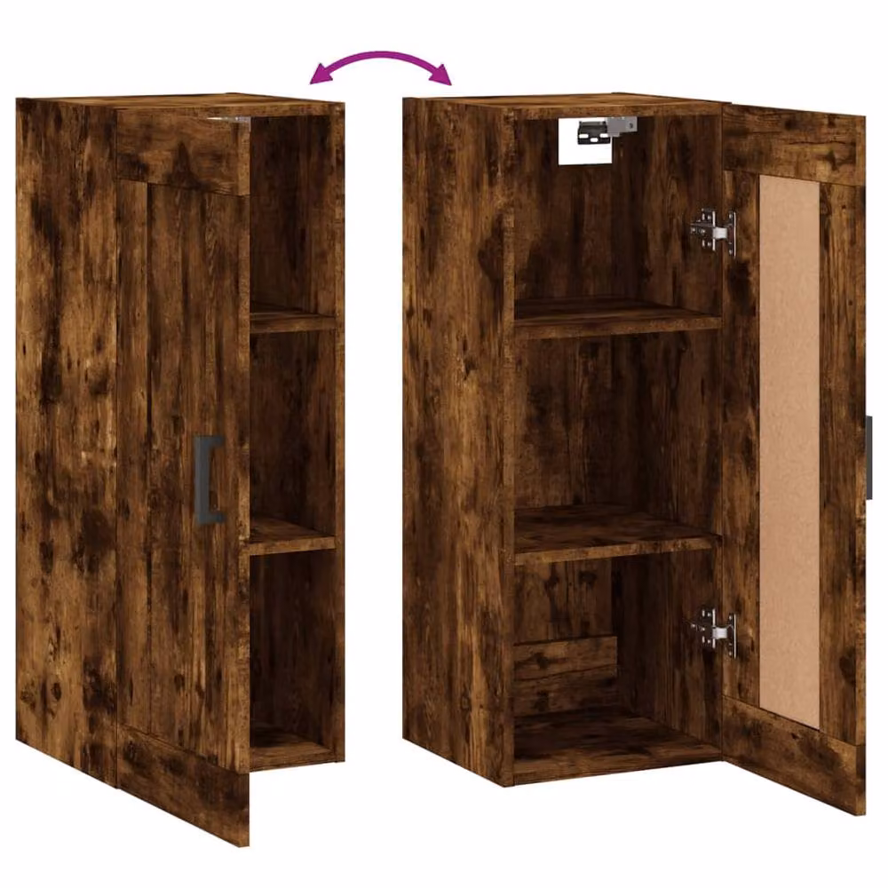 Berkfield Home Wall Mounted Smoked Oak Cabinet in Brown, W/D/H: 34.5 x 34 x 90 cm – 4