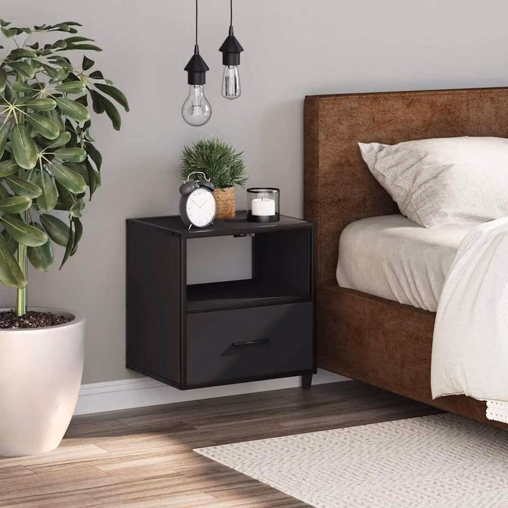 Berkfield Home Wall-mounted Bedside Cabinet in Black, W: 40 cm, D: 31 cm, H: 39.5 cm – 3