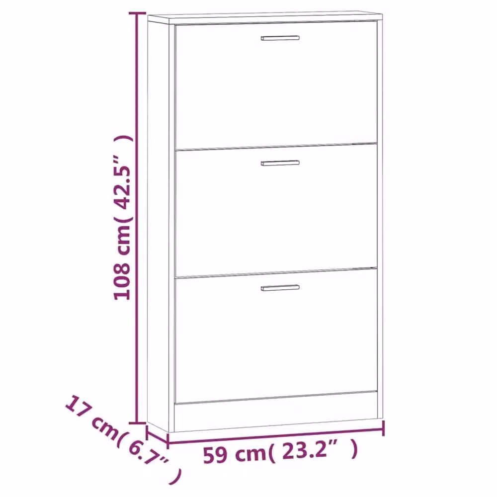 Berkfield Home Smoked Oak Shoe Cabinet in Brown, W/D/H: 59 x 17 x 108 cm – 4