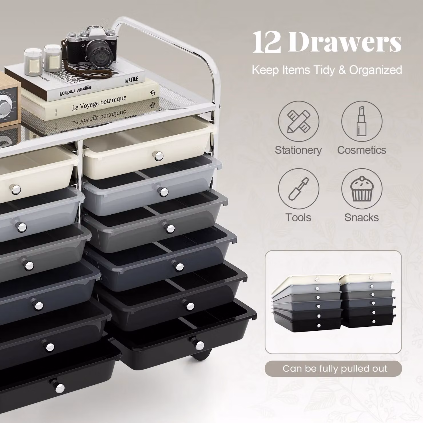 Costway 12 Drawer Multi-Purpose Utility Storage Rolling Cart in Black – 5
