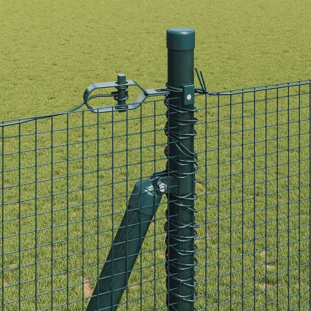 Berkfield Home Green Welded Steel Wire Fence with 13 Flanged Posts, W: 50 m, H: 1.5 m – 3