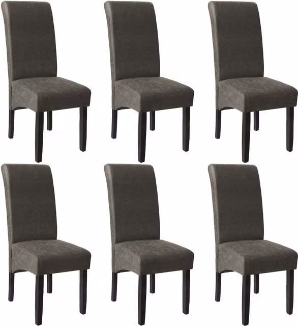 tectake Set of 6 Modern Dining Chairs with Faux Leather Covers and Wood Legs in Grey – 9