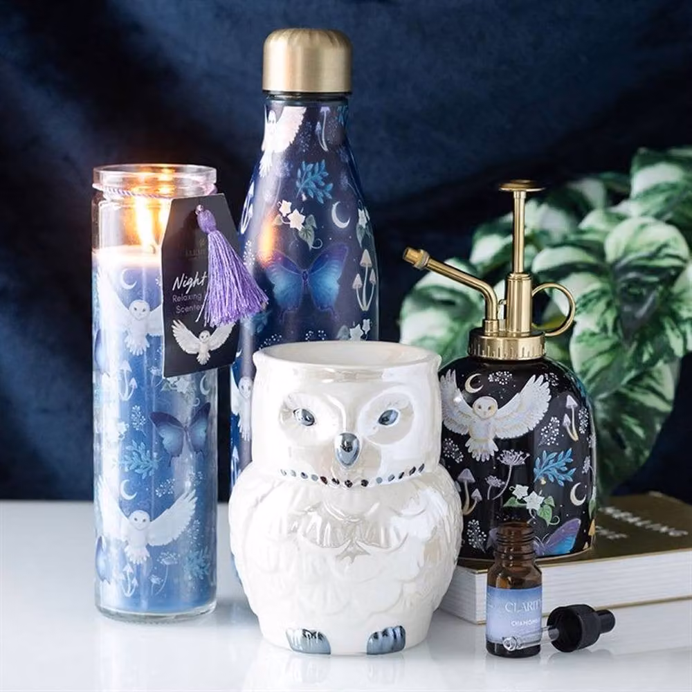 Uniqueful Night Flight Owl Print Metal Water Bottle in Navy and Gold, 500ml – 2