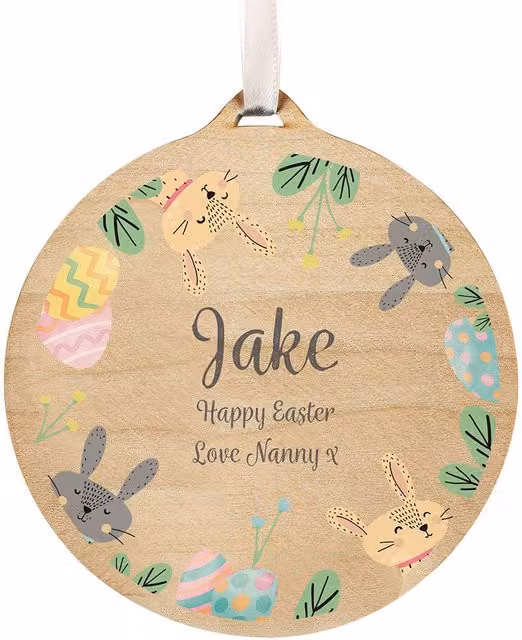 Personalised Memento Company Personalised Easter Bunny Wooden Hanging Decoration in Light Brown