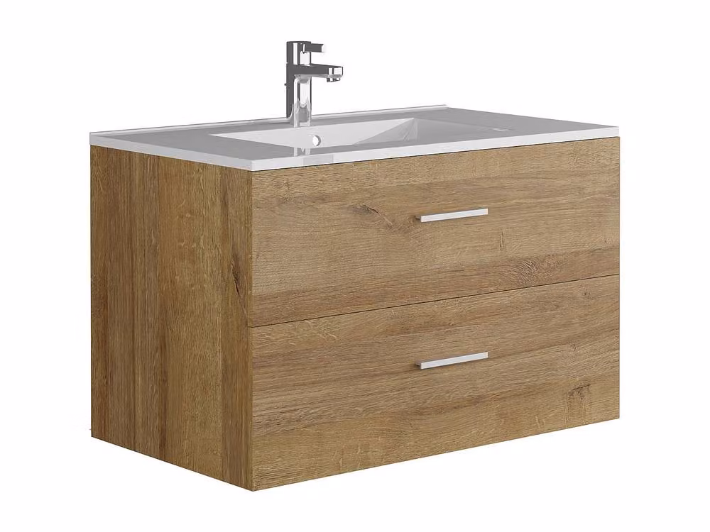 Vente-unique Wall-Mounted Bathroom Unit with Single Basin in Light Oak – 2