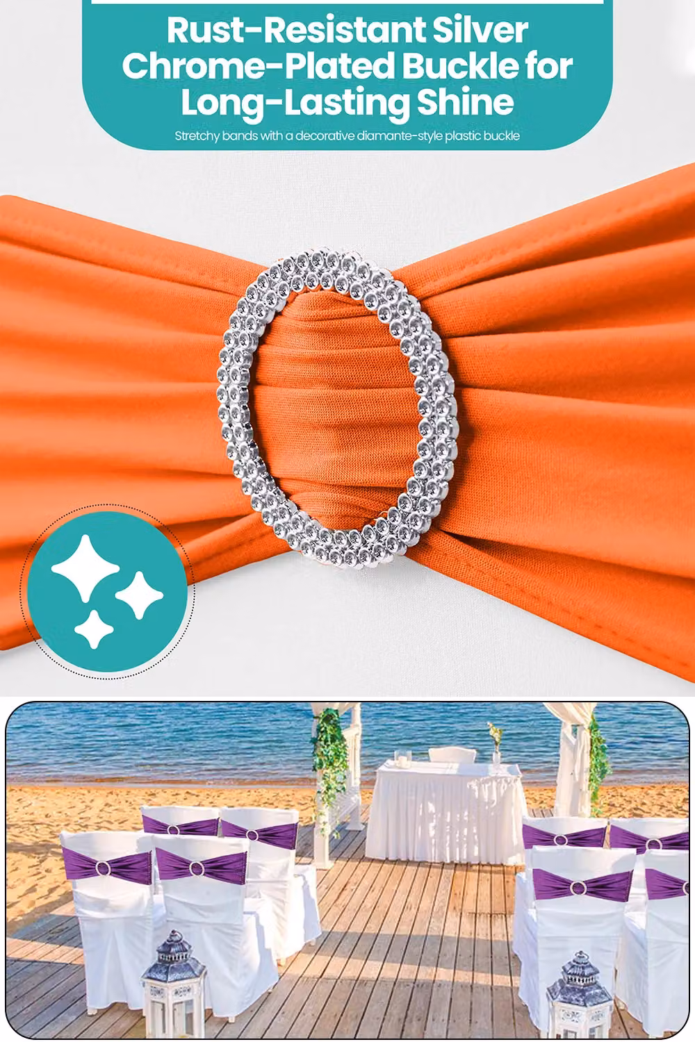 Neel Blue Orange Spandex Chair Bands with Slider Buckle, 10-Piece Set of Stretchy Elastic Chair Sashes – 2