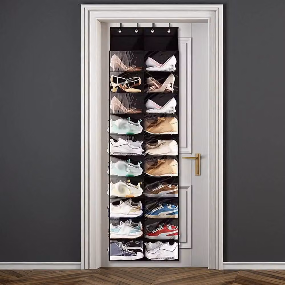 VOGREX 10-Tier Over The Door Shoe Organizer in Black Oxford Fabric – 4