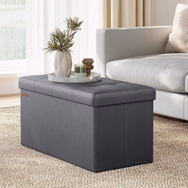SONGMICS Medium Foldable Storage Ottoman Foot Rest Cube in Grey