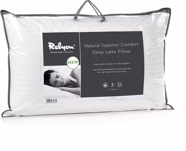 Relyon Superior Comfort Natural Latex Pillow with Removable Cotton Cover, White, Deep/Firm