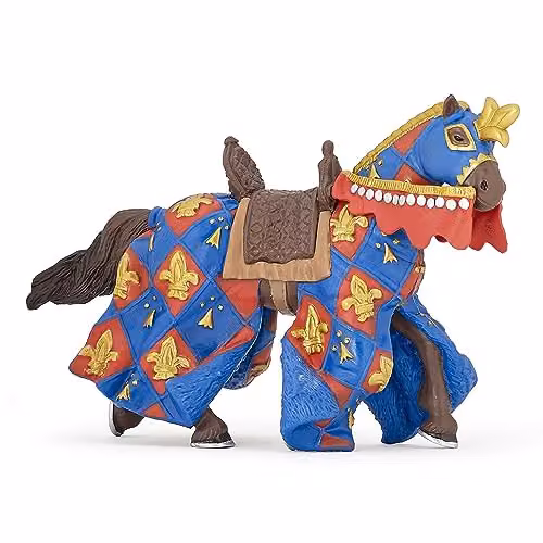 Papo Blue Fleur-de-Lys Horse Figurine from the Fantasy Collection in Blue and Multicolour