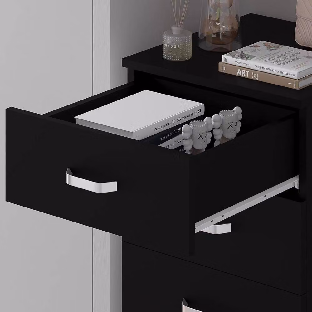 FORGEVIO 5 Drawer Chest of Drawers in Matt Black with Curved Metal Handles – 5