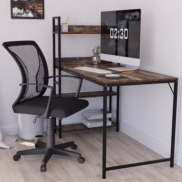 Vida Designs Airdrie Black Mesh Task Chair with Armrests and 360 Degree Swivel