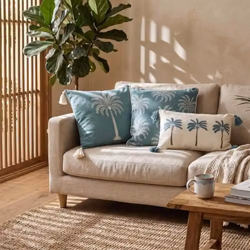 Homescapes White Embroidered Palm Cotton Cushion with Tassels and Removable Cover, W/D/H: 50 x 30 x 0 cm – 4