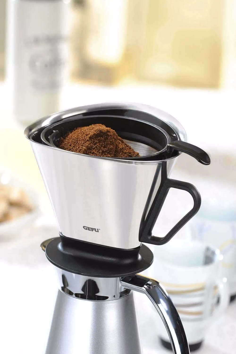Gefu ANGELO Cone Coffee Filter with Heat-Retaining Insert in Silver, Black and Multicolour – 2