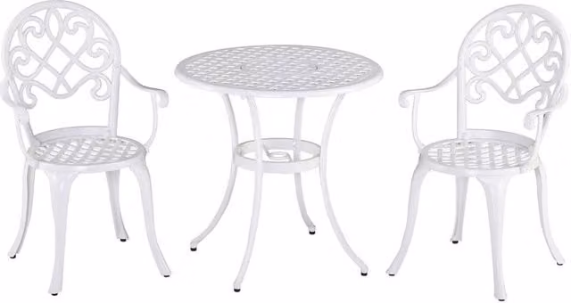 OUTSUNNY 3-Piece Garden Bistro Set with Round Powder Coated Aluminium Table and 2 Chairs in Matt White – 1