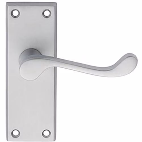 Loops Pair Victorian Scroll Lever on Short Latch Backplate, Satin Chrome, W: 11.8 cm, H: 4.3 cm