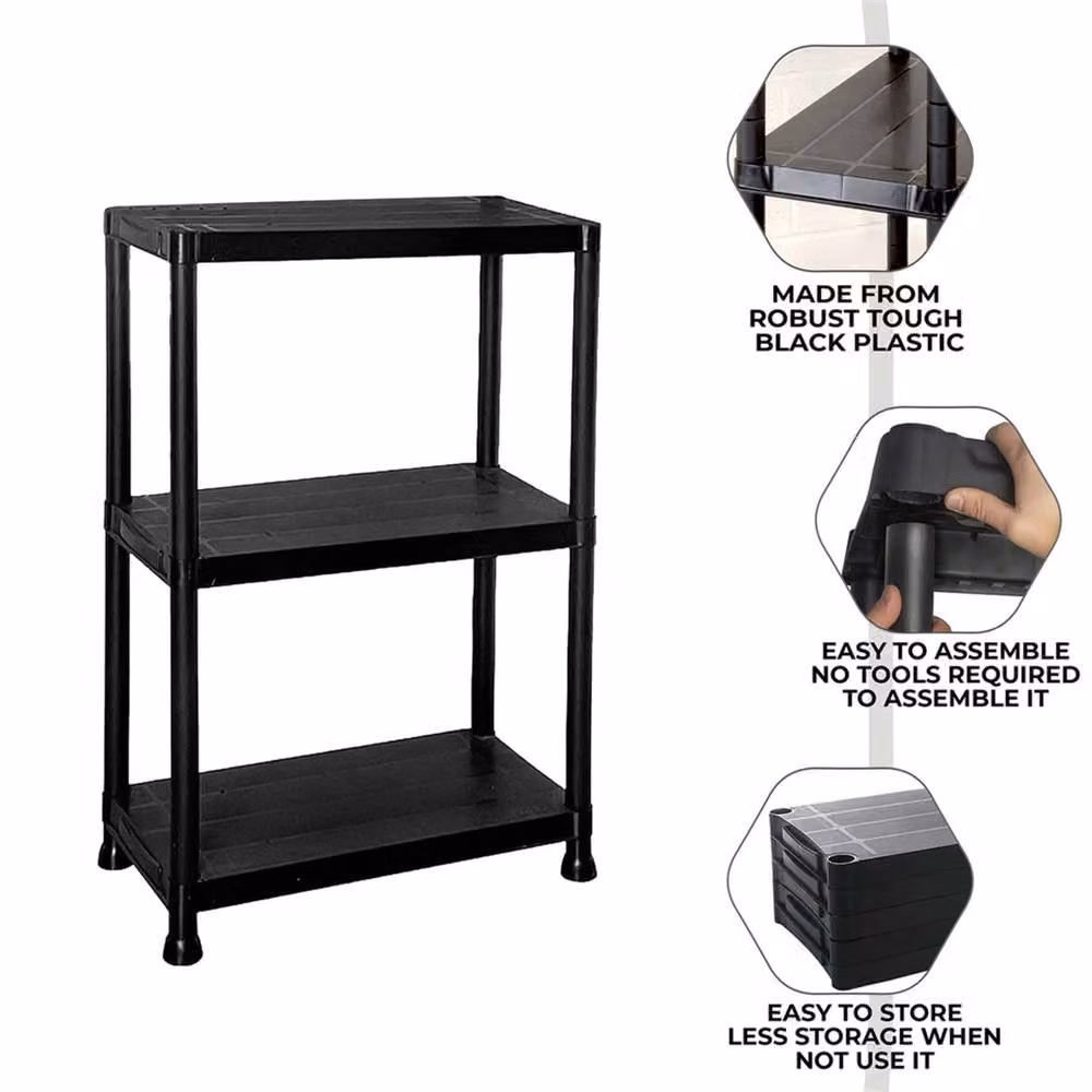 Nordara 3 Tier Black Plastic Freestanding Home Storage Shelving – 3