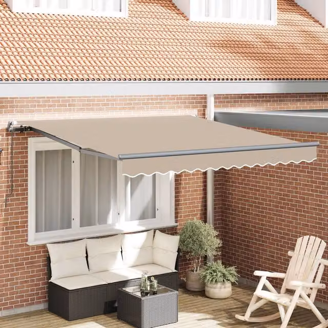 Berkfield Home Manual Retractable Folding Arm Awning in Beige, W: 300 cm, D: 250 cm – 1
