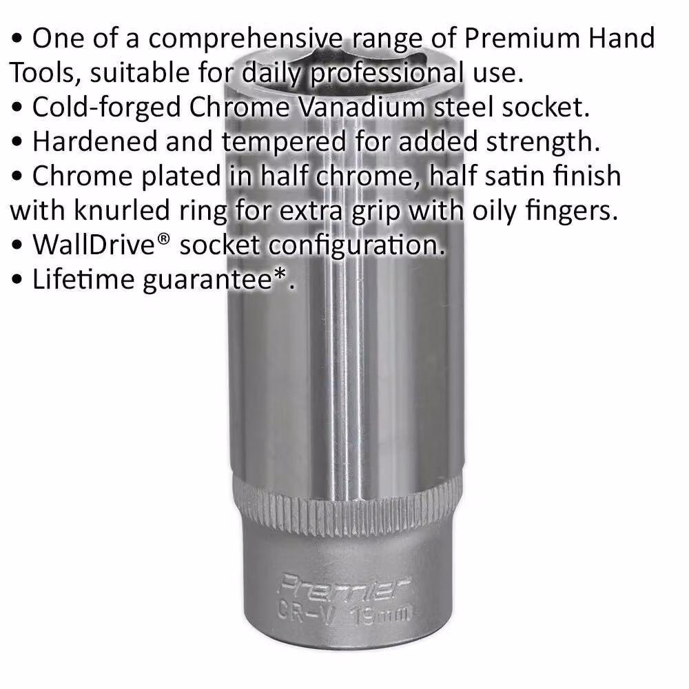 Loops 19mm Deep Drive Socket, 3/8 inch Square Drive, Chrome Vanadium Steel, Silver – 2