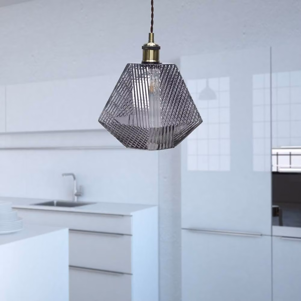 First Choice Lighting Lens Antique Brass Pendant Light with Smokey Textured Glass in Bronze – 2
