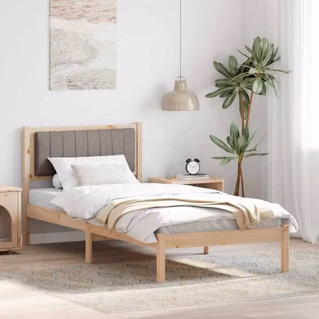 Berkfield Home Modern Upholstered Bed Frame with Headboard in Brown, W/D/H: 90 x 190 cm – 1