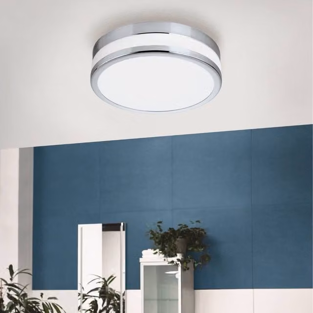 Eglo Palermo LED Round Bathroom Ceiling Light in Chrome and White Glass