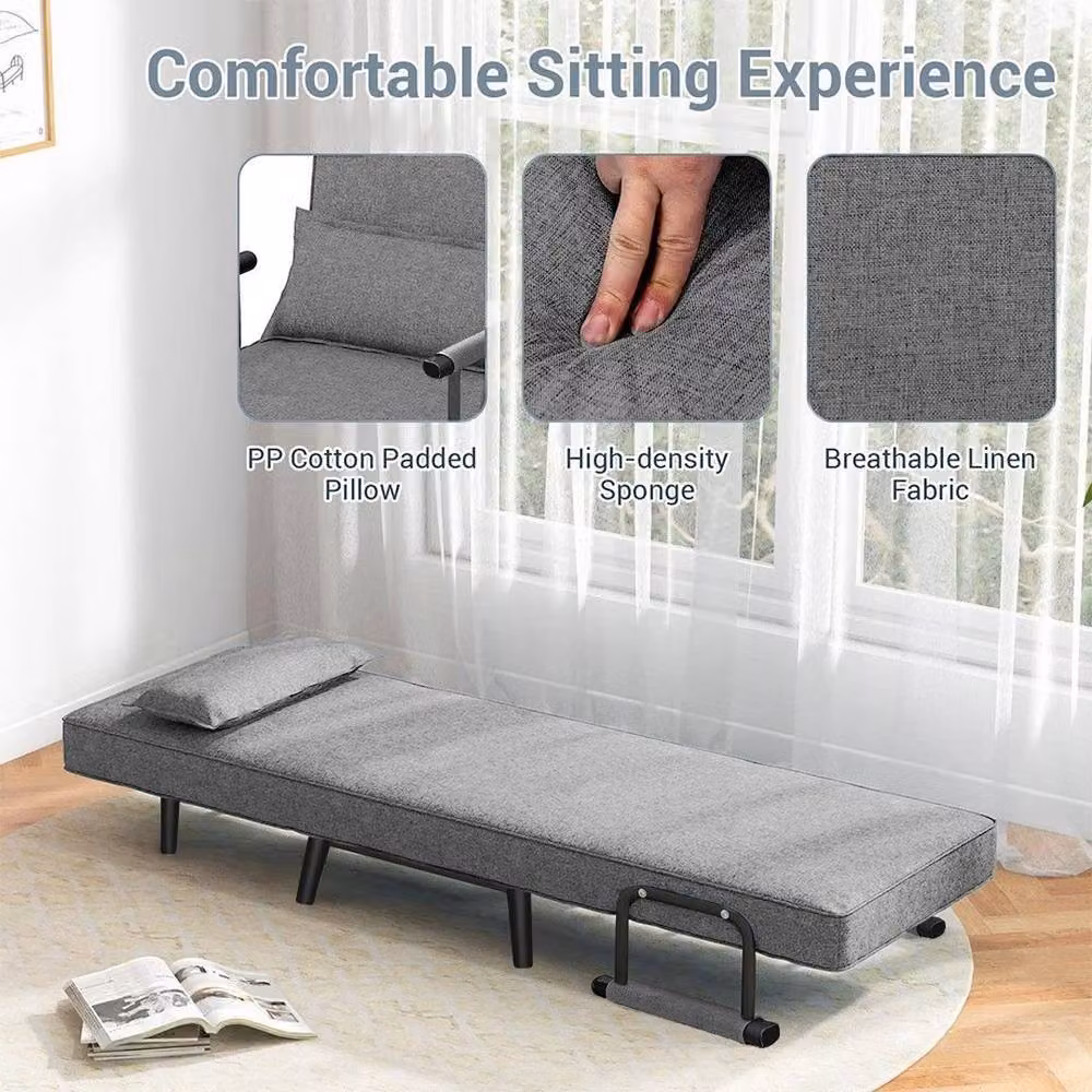 KORVIXA Single Foldable Sofa Bed in Grey with Armrests, W/D/H: 190 x 65 x 65 cm – 3