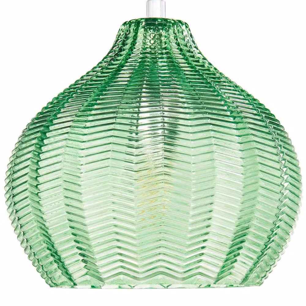 Wyld and Coco Home Retro Green Glass Dome Pendant Lamp with Silver Accents – 2